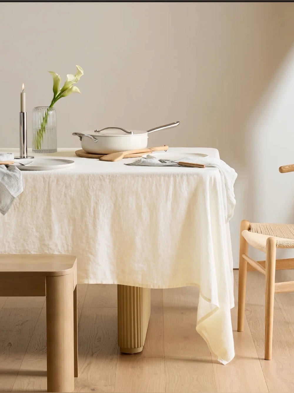 Quince European Linen Tablecloth in Ivory 70x126 (794)